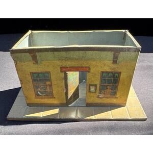 Vtg Ives Tin Model Railroad Waiting Room Building R.R. Station Litho Missing Top